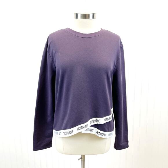 Victoria Sport Womens‎ L Spellout Sweatshirt Knit Top Purple Asymmetric Active - Picture 2 of 8